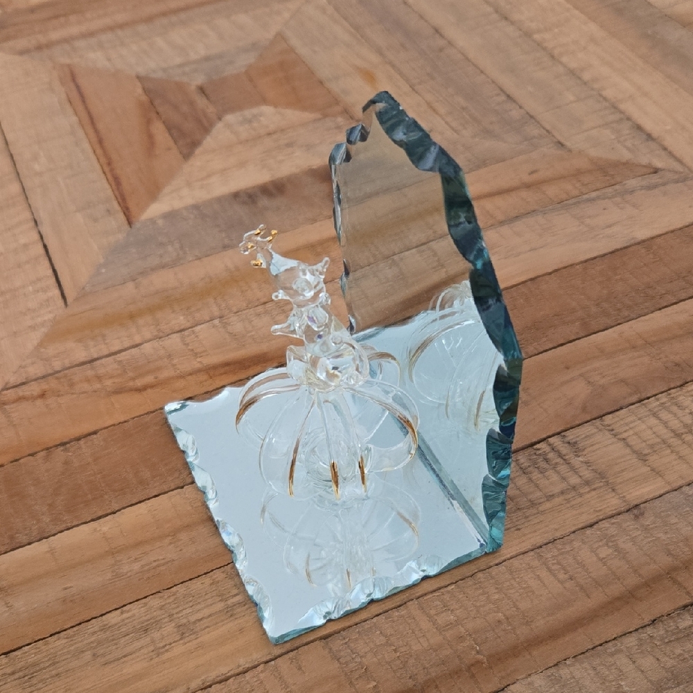 Small Glass Animal On The Ball Figurine with Mirror Base